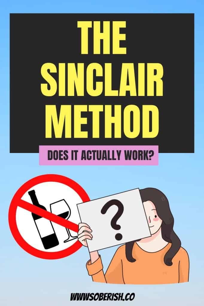A cartoon graphic of a woman holding up a sign with a question mark. There is a no drinking sign beside her. The title reads "The Sinclair Method: Does It Actually Work?"