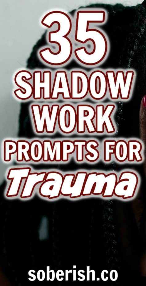 In the background the shadow of a man with dreadlocks. In the foreground is the title 35 shadow work prompts for trauma.