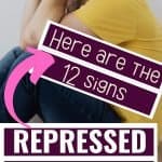 A man sits on the floor and clutches his head. Title says "Here are the 12 Signs of Repressed Childhood Trauma"