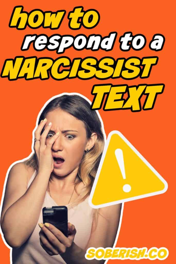 Woman stares at phone in horror, with hand on the side of her face. The title reads "how to respond to a narcissist text"