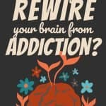 A graphic of a brain with flowers sprouting from it. Title says how long to rewire your brain from addiction
