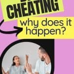 A man and woman argue in bed. The title reads "BPD Cheating: Why Does It Happen?"